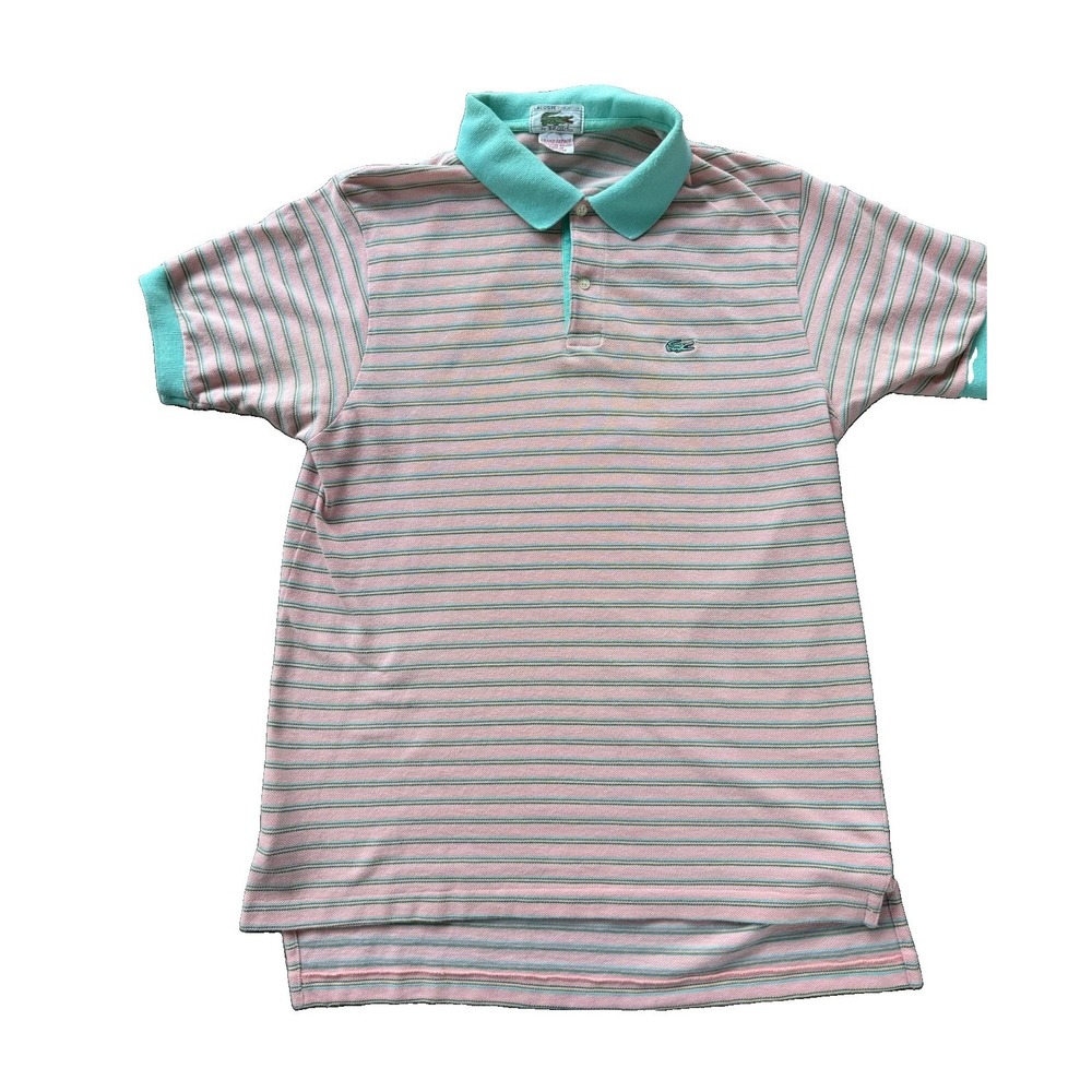 Vintage Izod Lacoste Pique Polo Shirt Pink Mint White Stripe Mens Size XL Golf